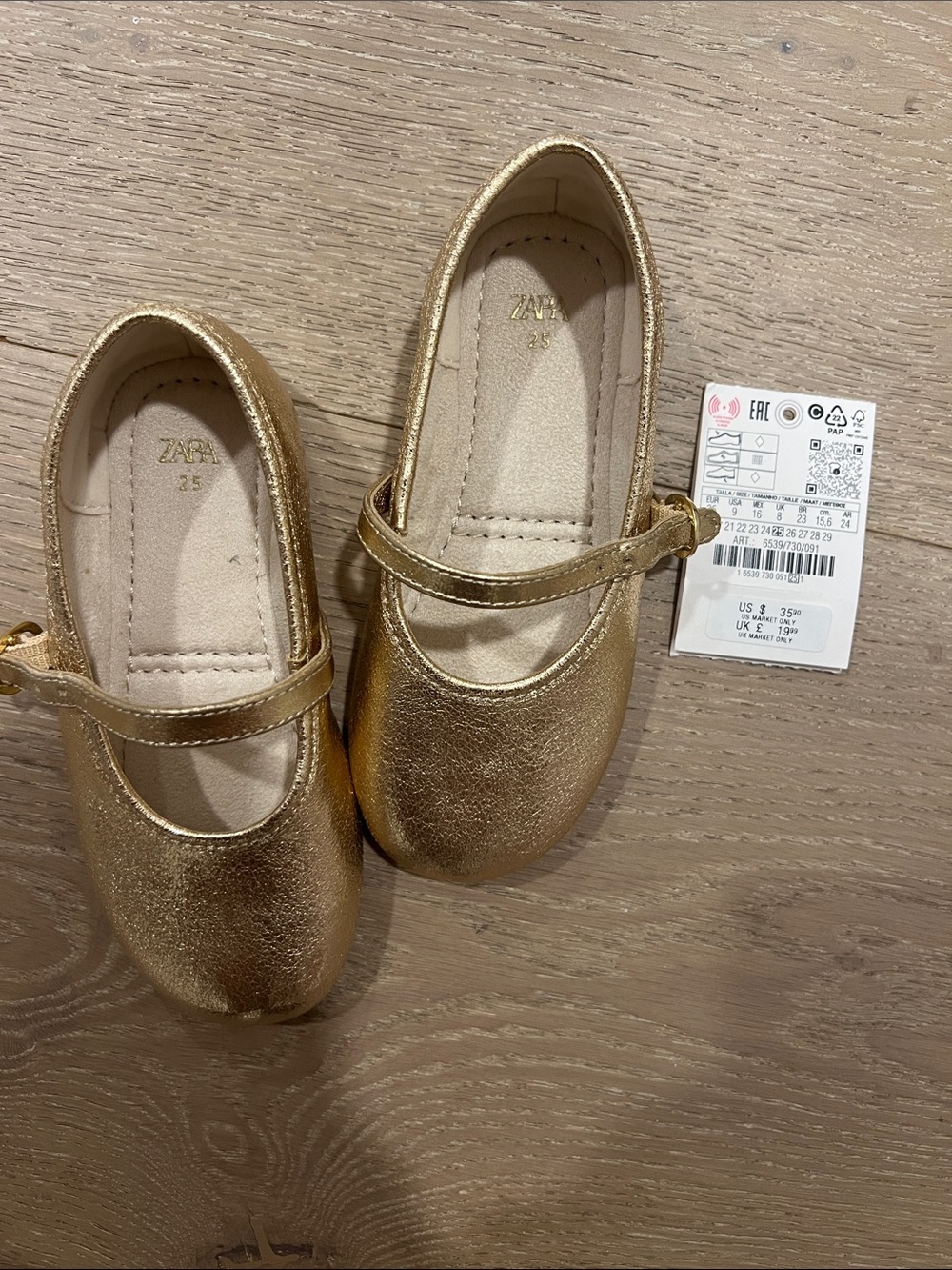 Zara Kids Gold Mary Jane Ballet Flats
